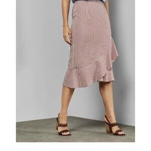 Colour By Numbers Ted Baker 2 (US 4-6) Coryn Pink Striped Asymmetric Midi Skirt